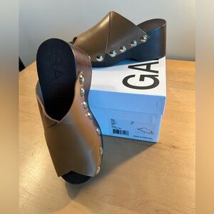 Ganni Tan Leather Studded Mules